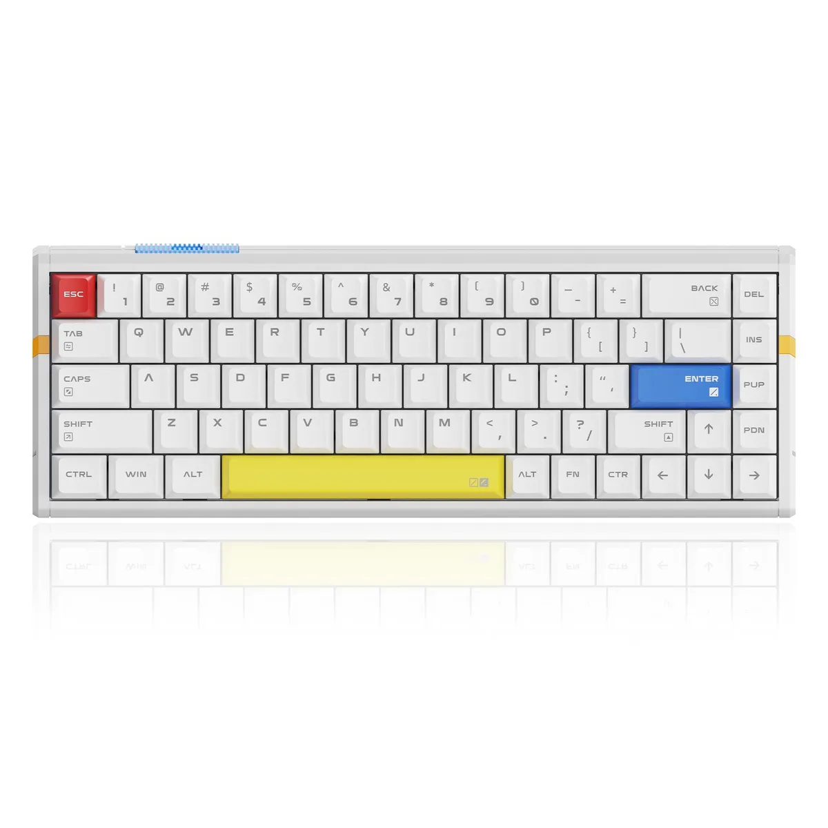 Compact 65% aluminum gaming keyboard in white jade finish with 68 keys and RGB lighting