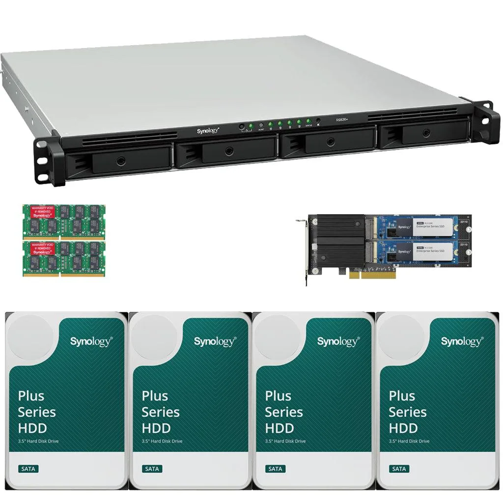 Synology Inc. Synology RS826+ AMD Ryzen V1500B 4-Bay Rackmount NAS 16GB RAM 800GB Cache 48TB Drives — photo du produit