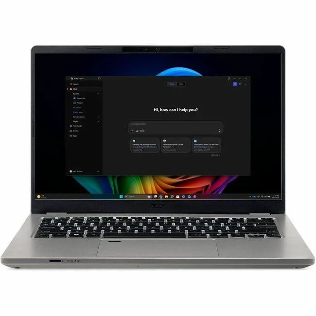 Silver clamshell laptop with 14 inch matte display and iron finish