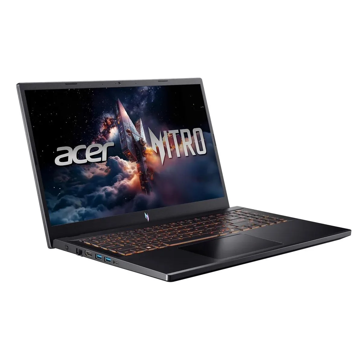 Acer Nitro V 15.6 inch laptop dark chassis backlit keyboard visible