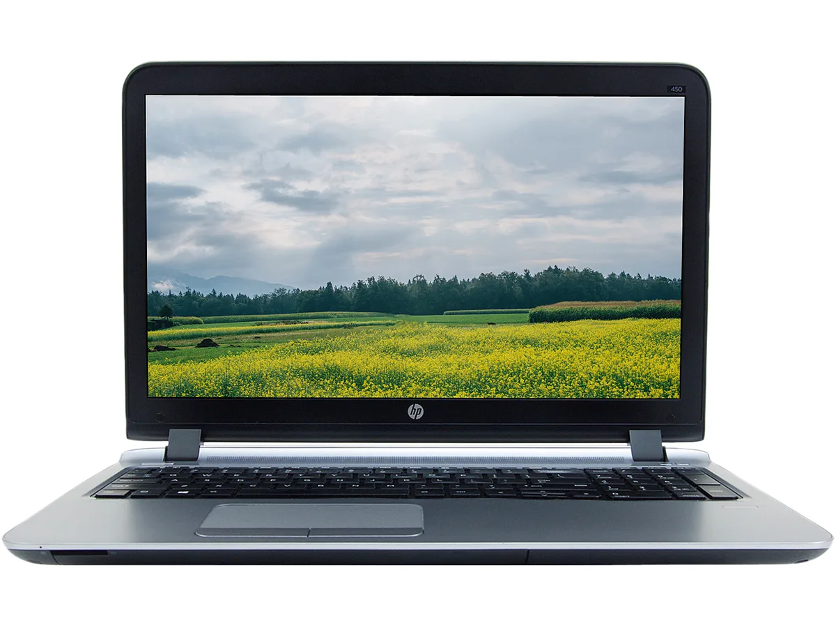 Gray HP 450 G3 laptop, 15.6 inch non-touch screen, matte finish
