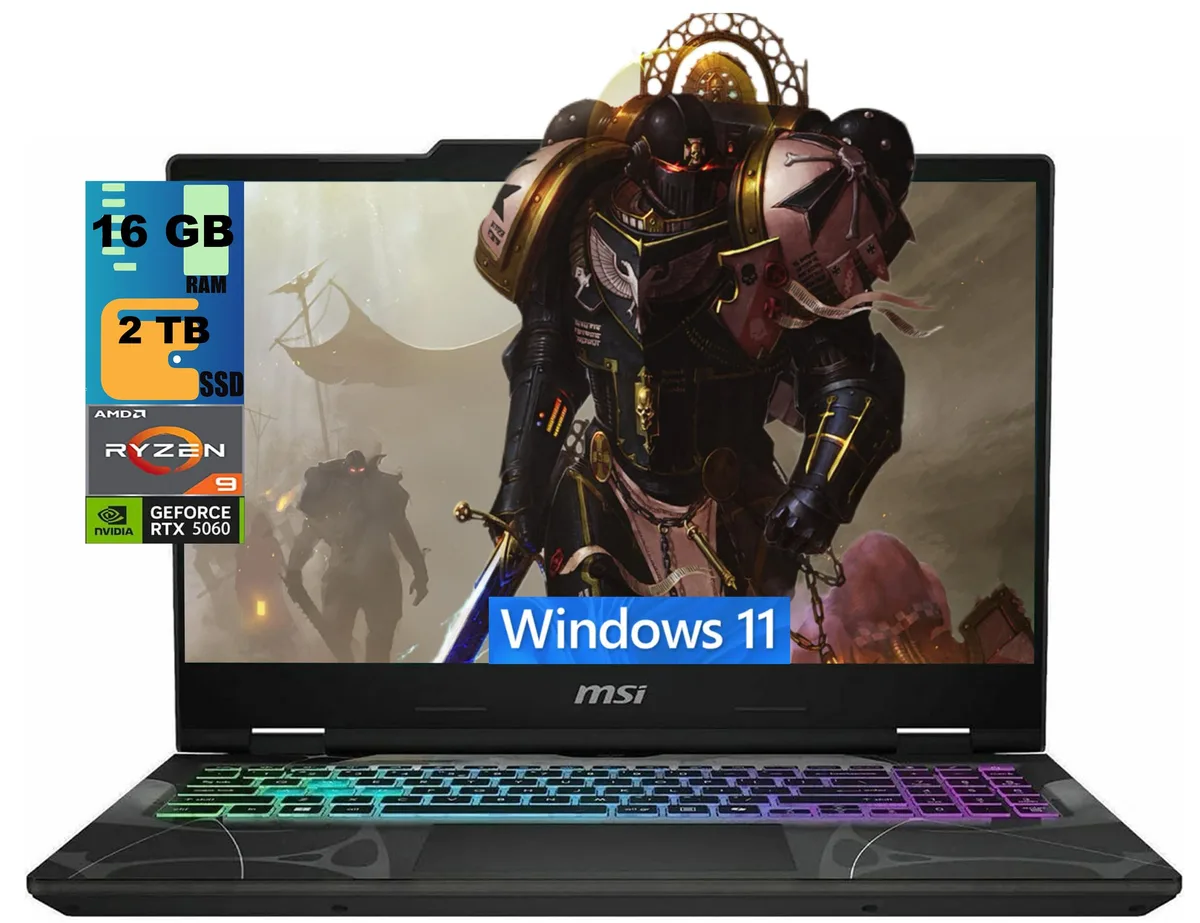 Black 15.6 inch gaming laptop with translucent keyboard deck and RGB backlighting