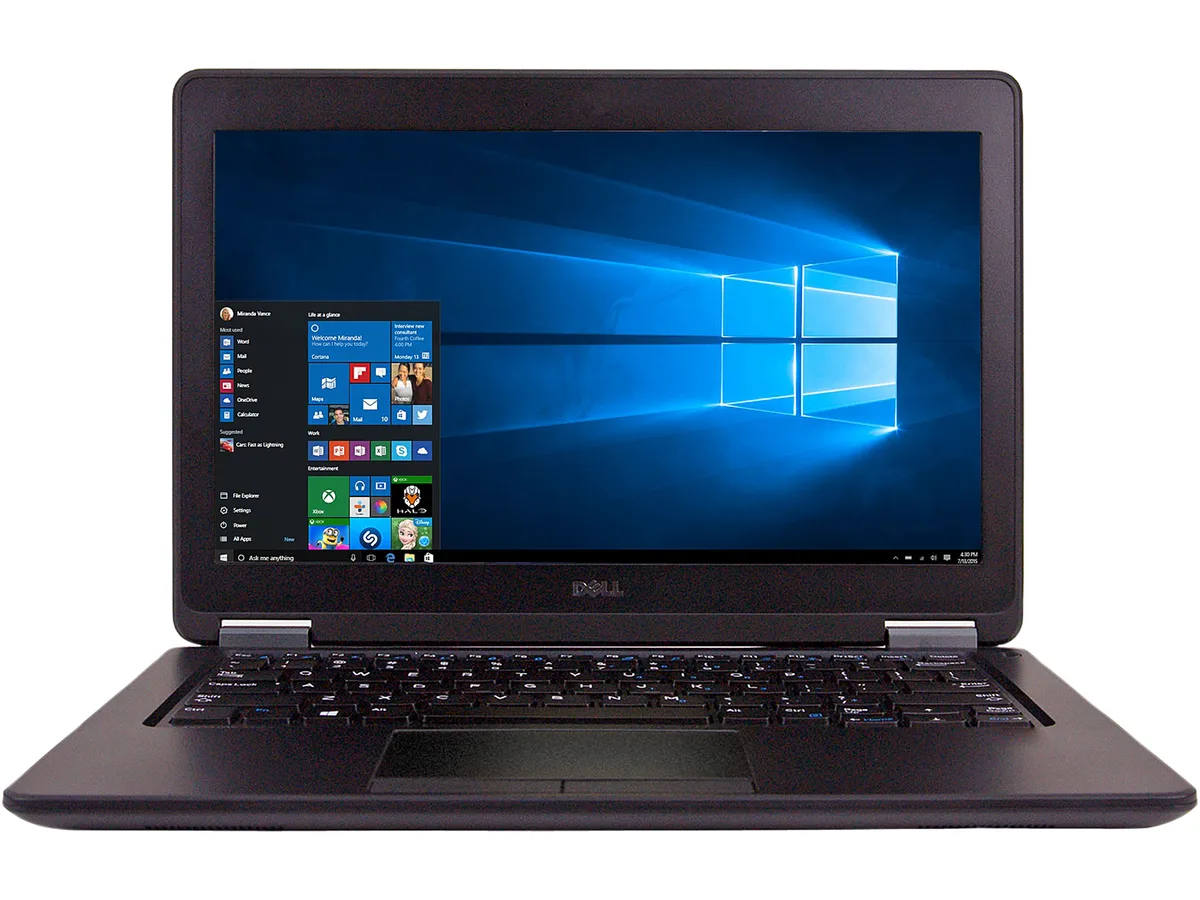 Gray Dell Latitude E7250 laptop with soft-touch finish, 12.5 inch non-touch screen, B-grade wear visible