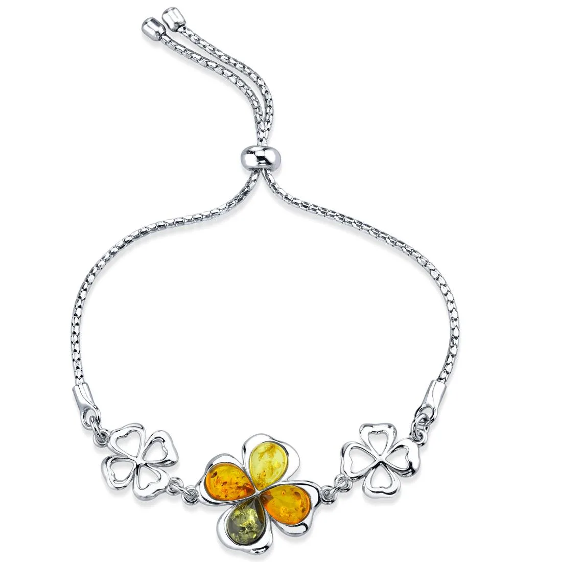 Oravo Oravo Sterling Silver Amber Shamrock Charm Bracelet .925 5.6ct — product photo