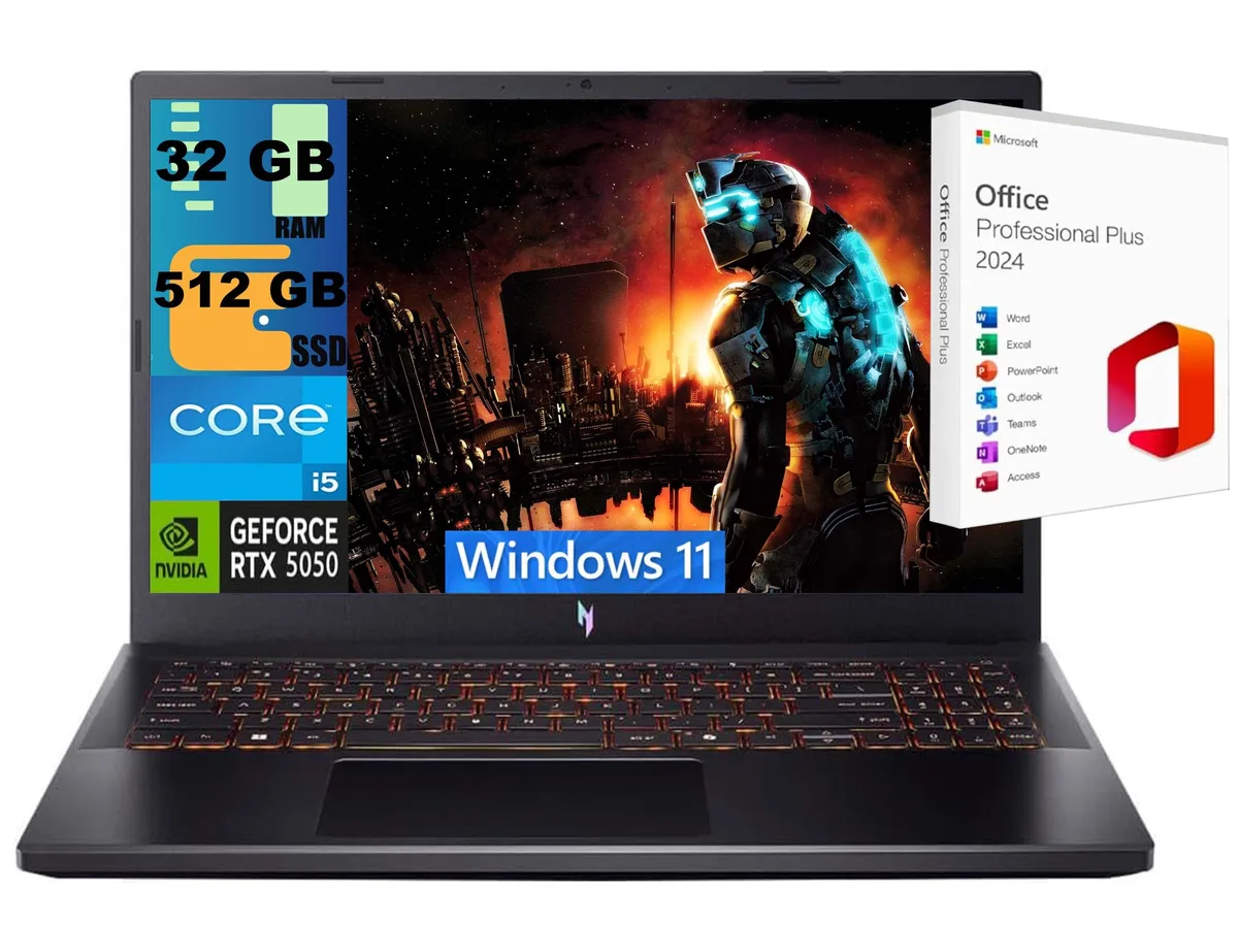 Black 15.6 inch gaming laptop with matte finish and backlit keyboard