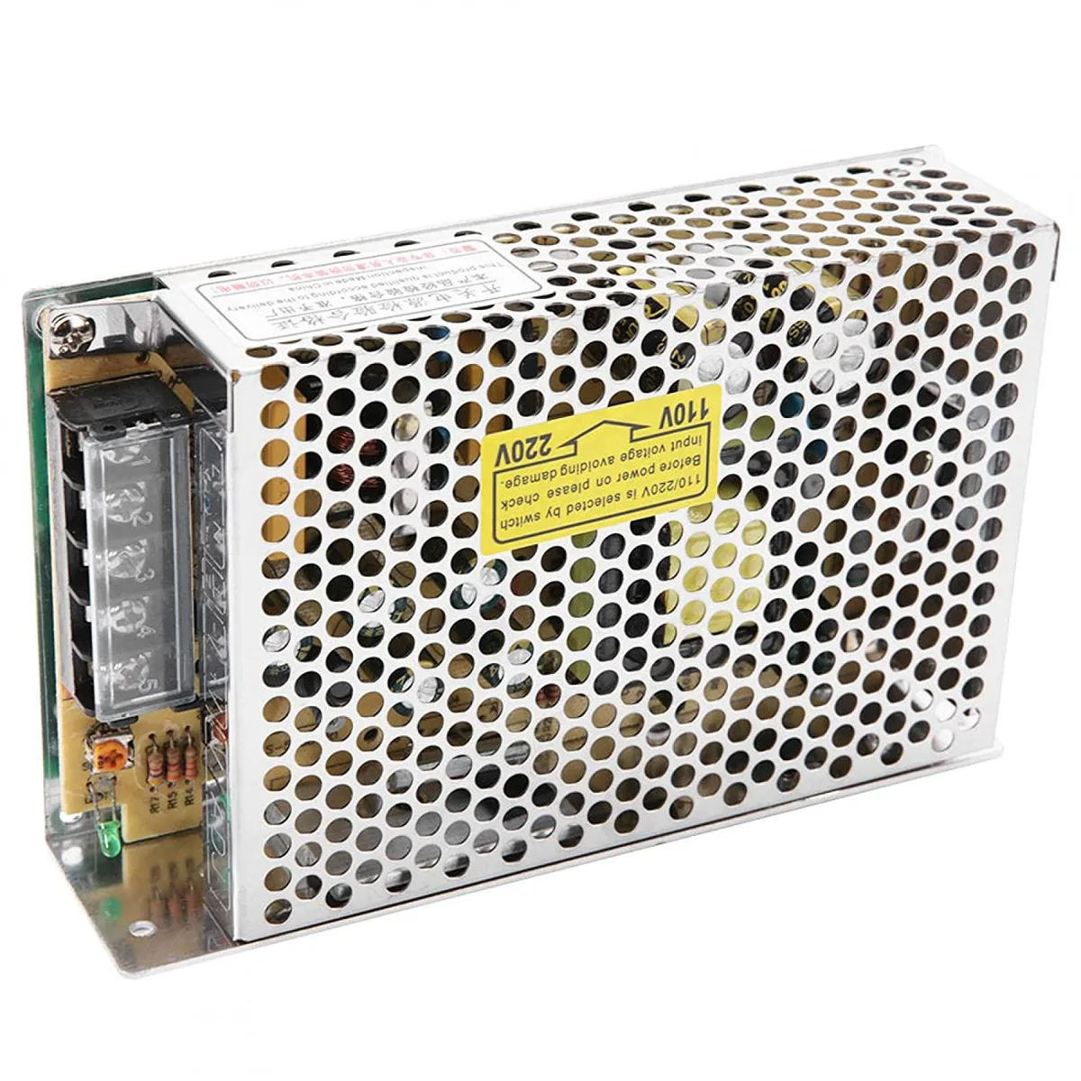 Compact enclosed 24V 2.1A switching power supply with metal casing and terminal block