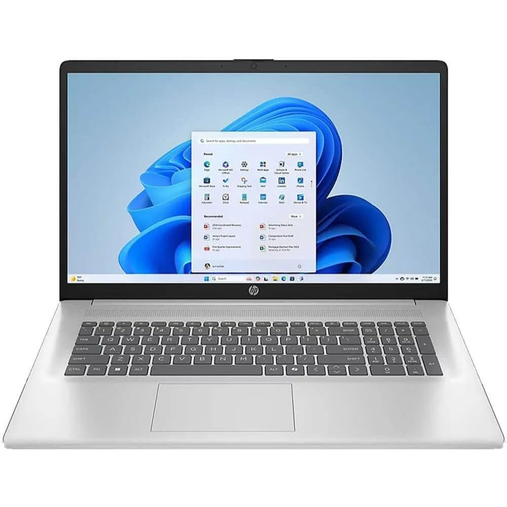 Silver 17.3 inch HP laptop with touchscreen display open