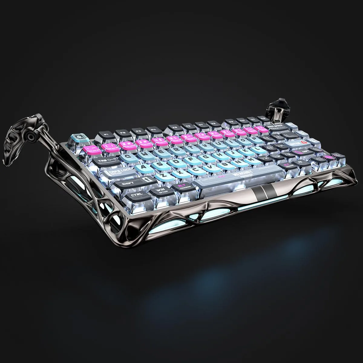 A 75% wired gaming keyboard in cyberpunk finish with semi-aluminum frame