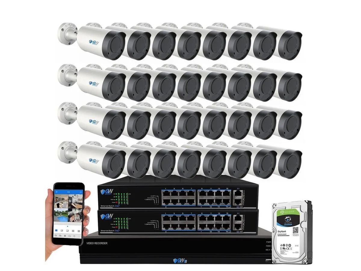 GW Security Inc. GW Security 32-Channel 4K NVR Kit 8TB 32×8MP Bullet Cameras 2.7-13.5mm Motorized Zoom — product photo