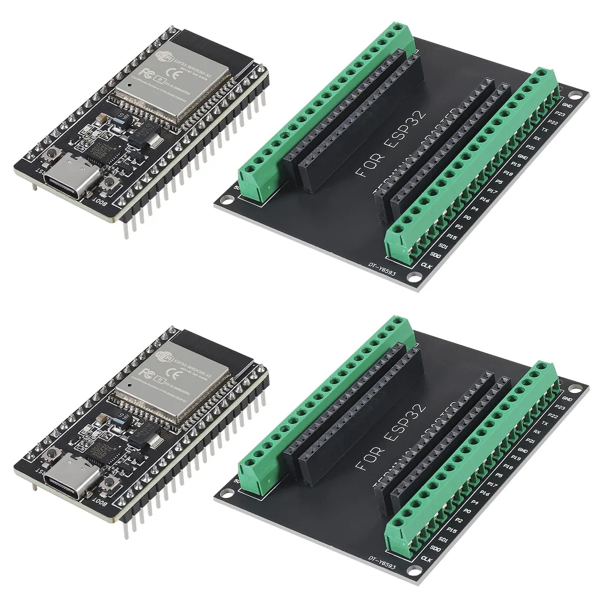 KEHIPI KEHIPI 2× ESP32 CP2012 USB-C 38-pin dev boards + breakout shields — zdjęcie produktu