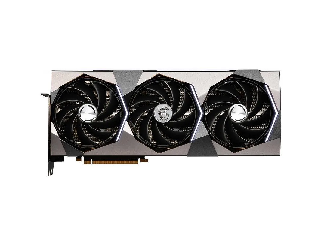 MSI GeForce RTX 4080 SUPER SUPRIM X graphics card, triple-fan cooler with brushed metal finish