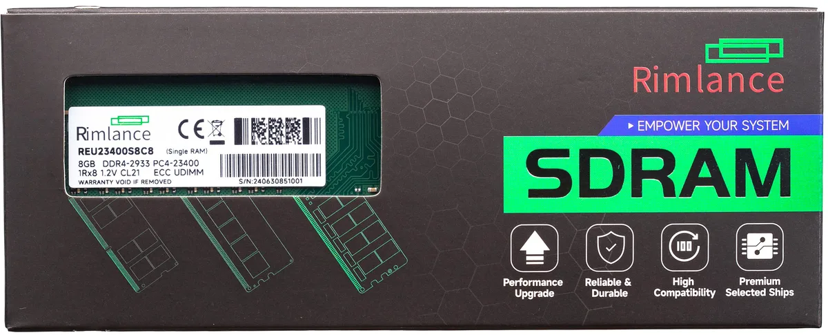 Green 288-pin DDR4 UDIMM module with black memory chips and a white label