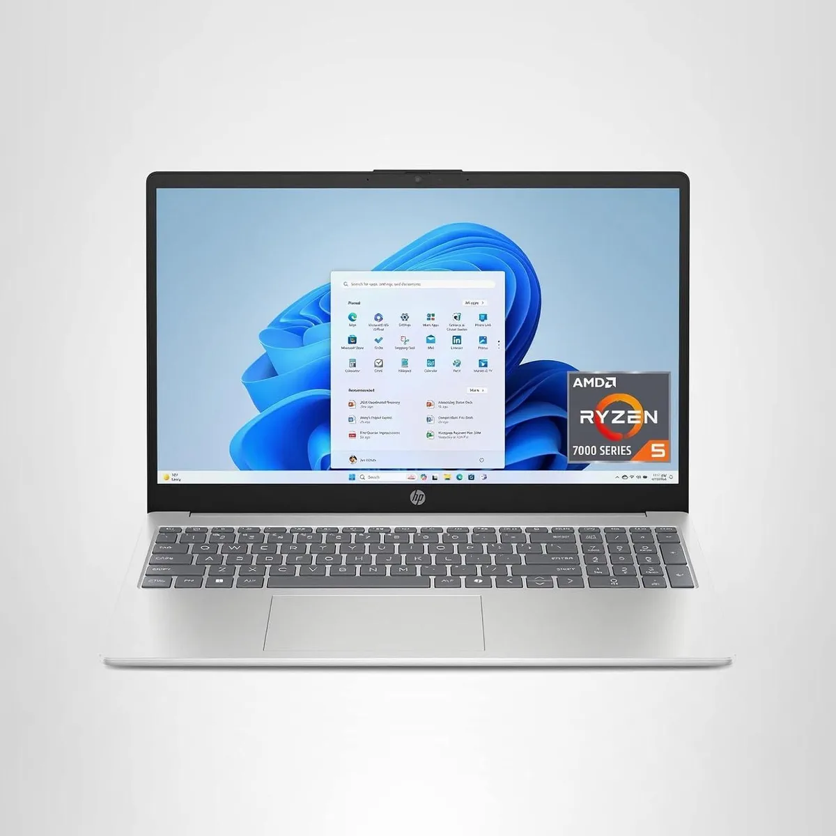 Silver 15.6 inch touchscreen laptop with matte finish