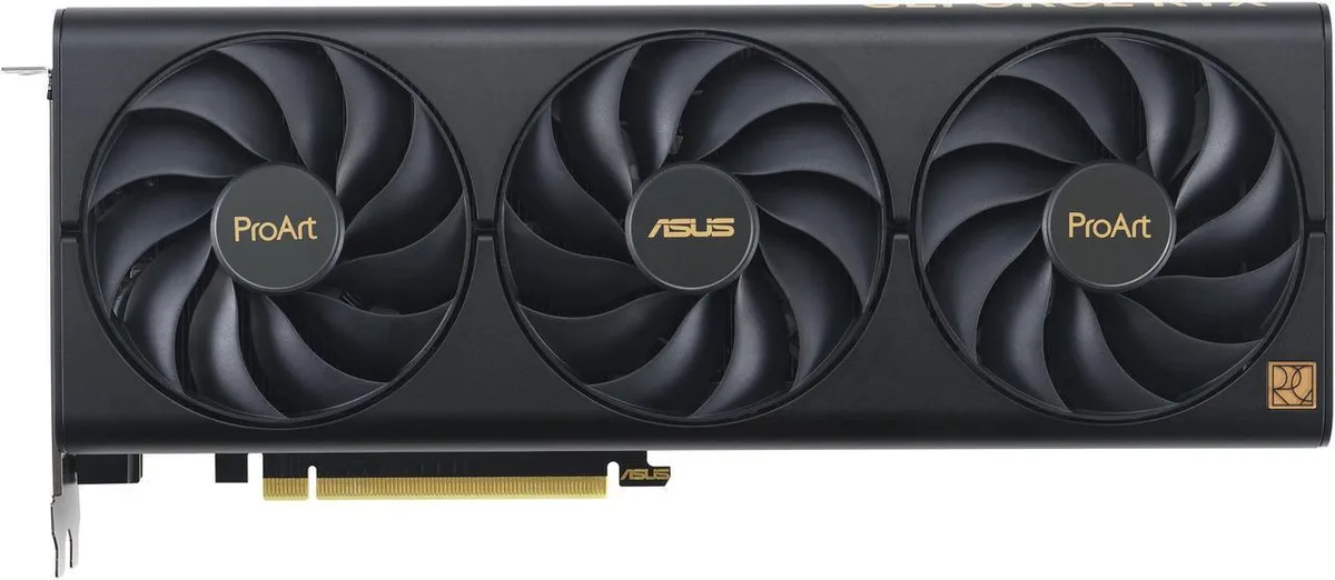 ASUS ProArt RTX 4060 dual-fan graphics card in matte black and silver finish