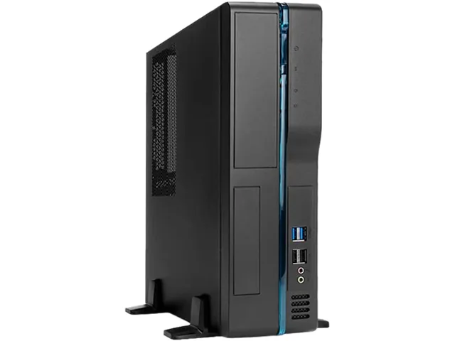 Black steel Micro ATX slim case with side window, front USB and audio ports, 300W PSU installed