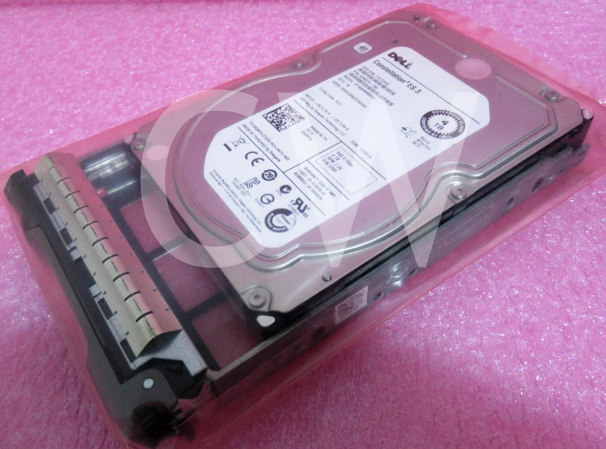 Silver 3.5 inch SAS hard drive mounted in black server caddy
