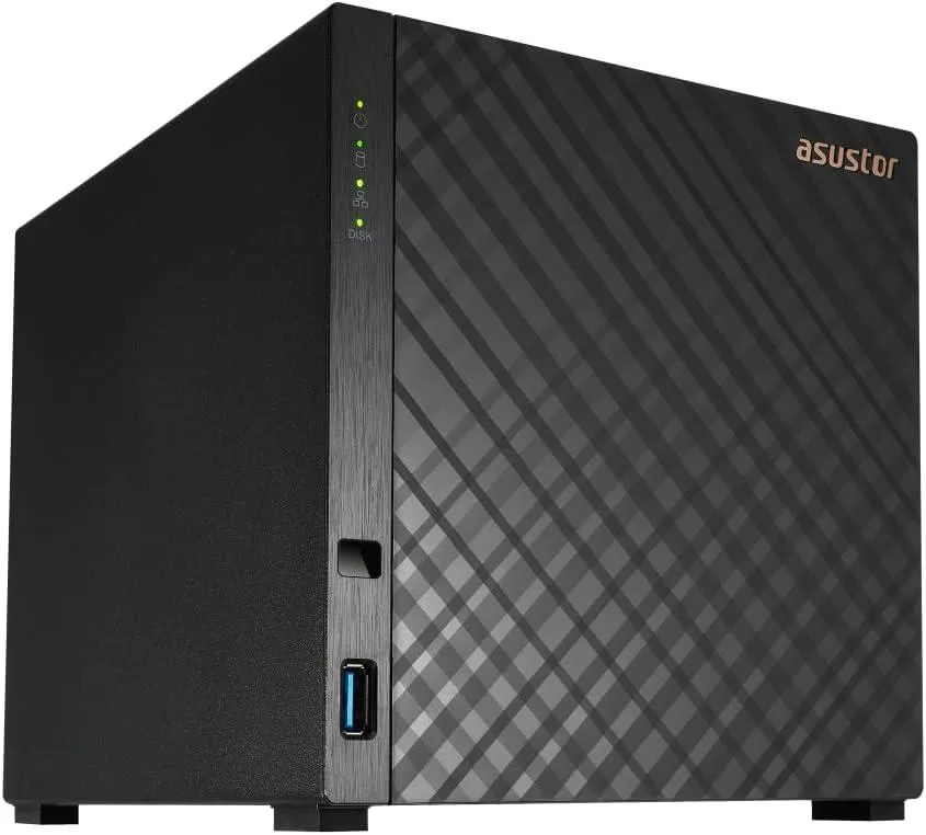 ASUSTOR Drivestor 4 Gen 2 four-bay desktop NAS, matte black tower with front drive bays