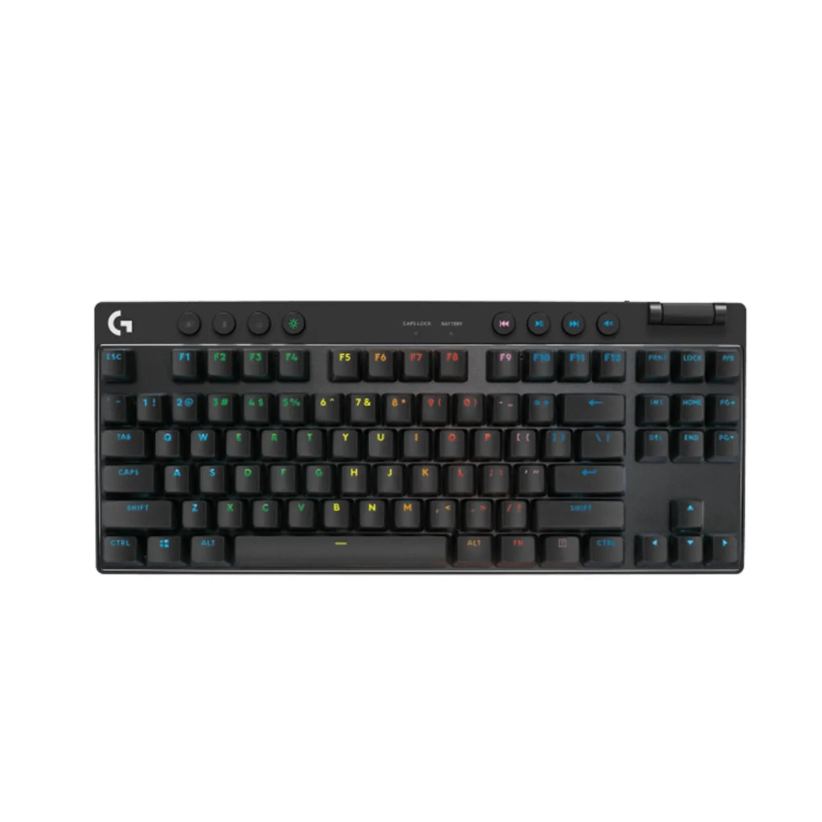 Black tenkeyless wireless gaming keyboard with 87 keys and detachable cable