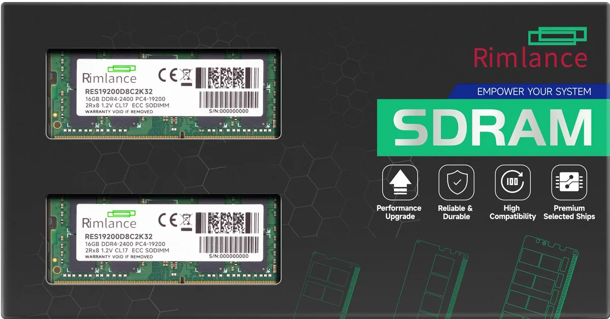 RIMLANCE RIMLANCE RES19200D8C2K32 32GB (2x16GB) DDR4 2400 ECC SODIMM 2Rx8 server RAM — photo du produit