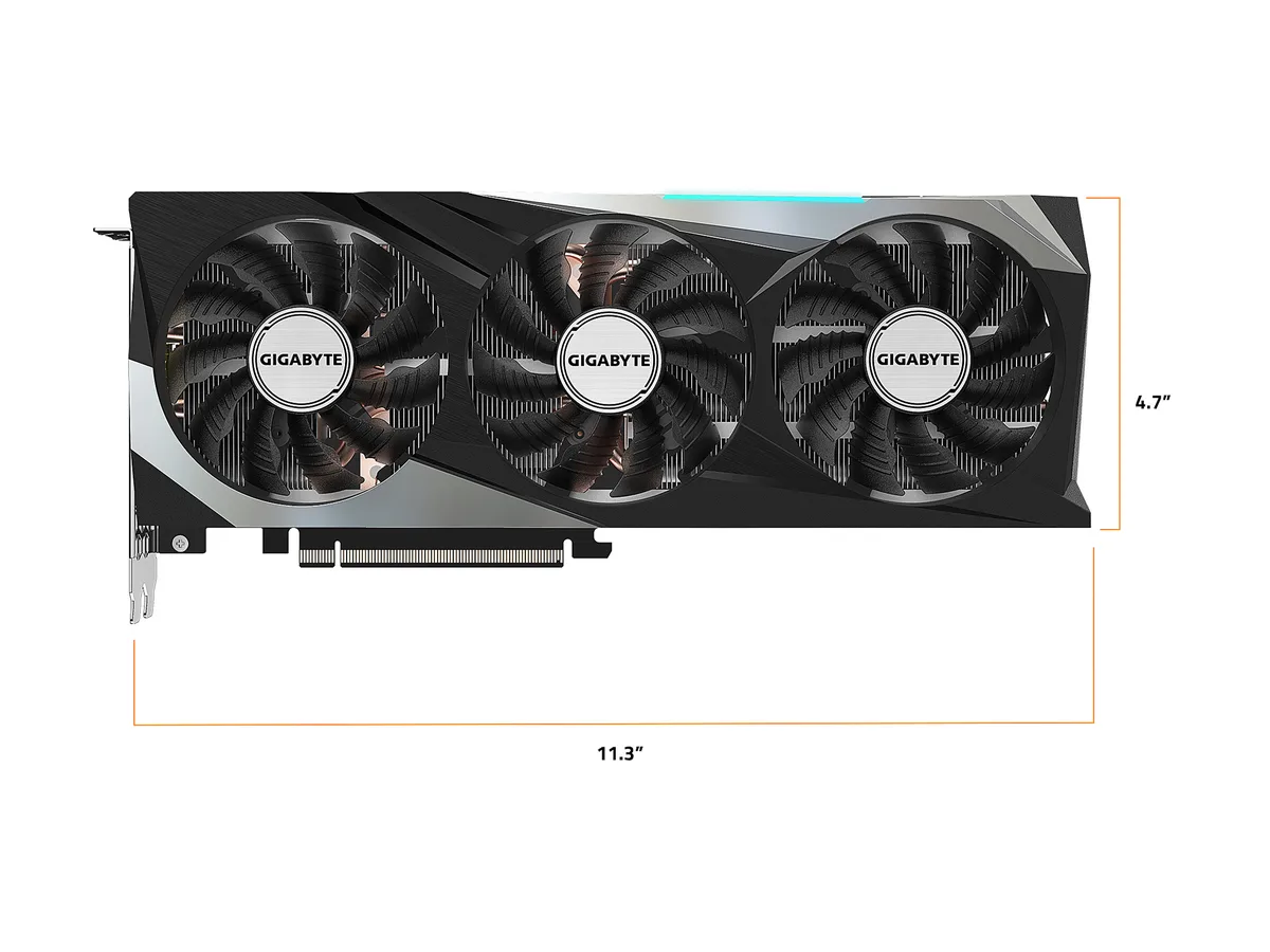 Triple-fan graphics card with silver shroud and metal backplate