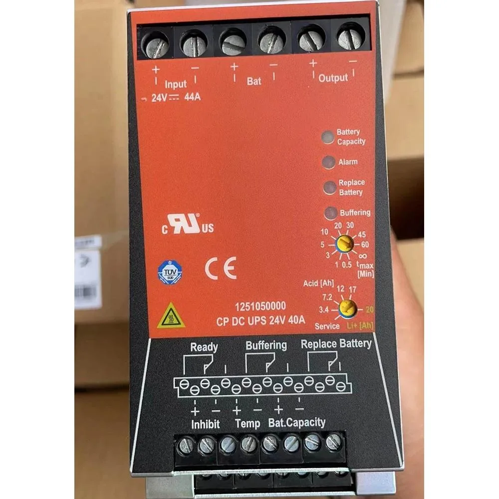 Rectangular ATX power supply unit with metal casing and label showing 24V 40A