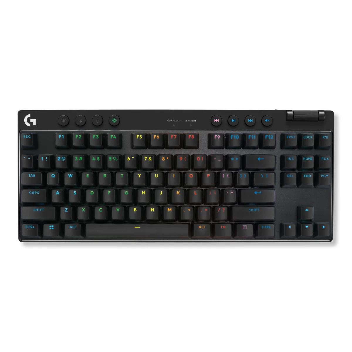 Black tenkeyless mechanical keyboard with RGB lighting and PBT keycaps