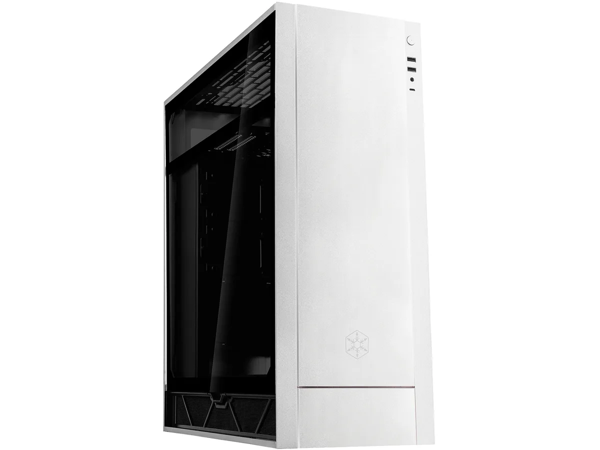 Silver mid tower case with aluminum shell and tempered glass side panel