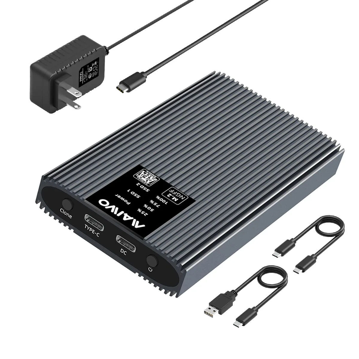 MAIWO MAIWO Dual Bay M.2 SATA Enclosure Cloner USB 3.1 Gen 2 Type-C Grey — 제품 사진