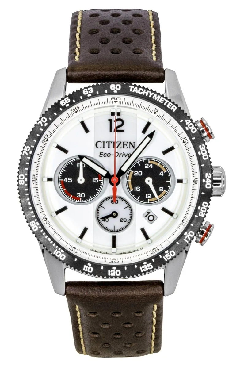 Citizen Citizen Eco-Drive Chronograph 39.9 mm White Dial Brown Leather Strap 100M CA4714-04A — product photo