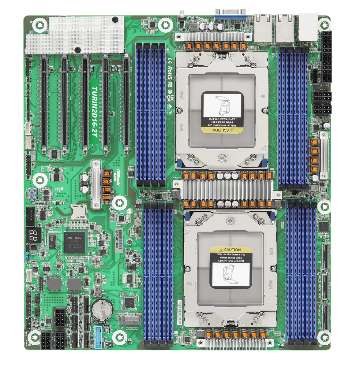 ASRock Rack ASRock Rack TURIN2D16-2T server motherboard EPYC 9005/9004 DDR5 16 DIMM 2×10GbE — produktfoto