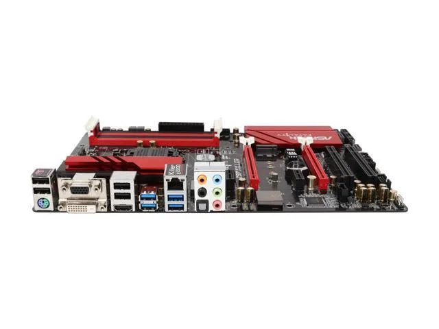 ATX motherboard black PCB red accents LGA 1150 socket