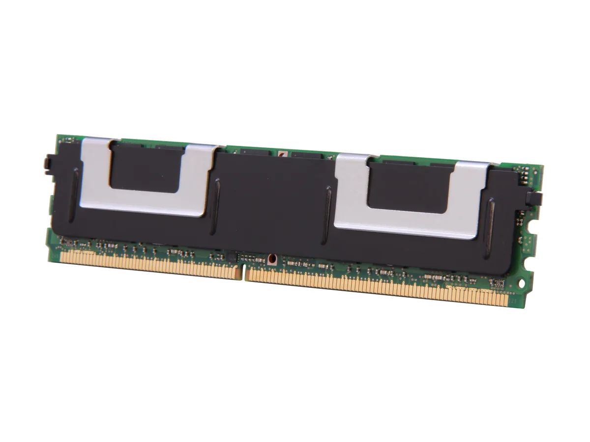 Green 240-pin DDR2 DIMM with black chips and gold contacts
