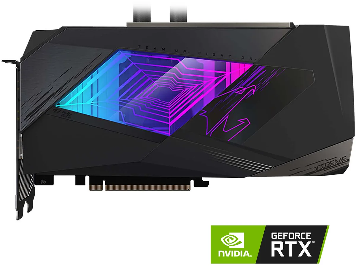 GIGABYTE AORUS RTX 3080 graphics card with 240mm liquid cooler and metal backplate