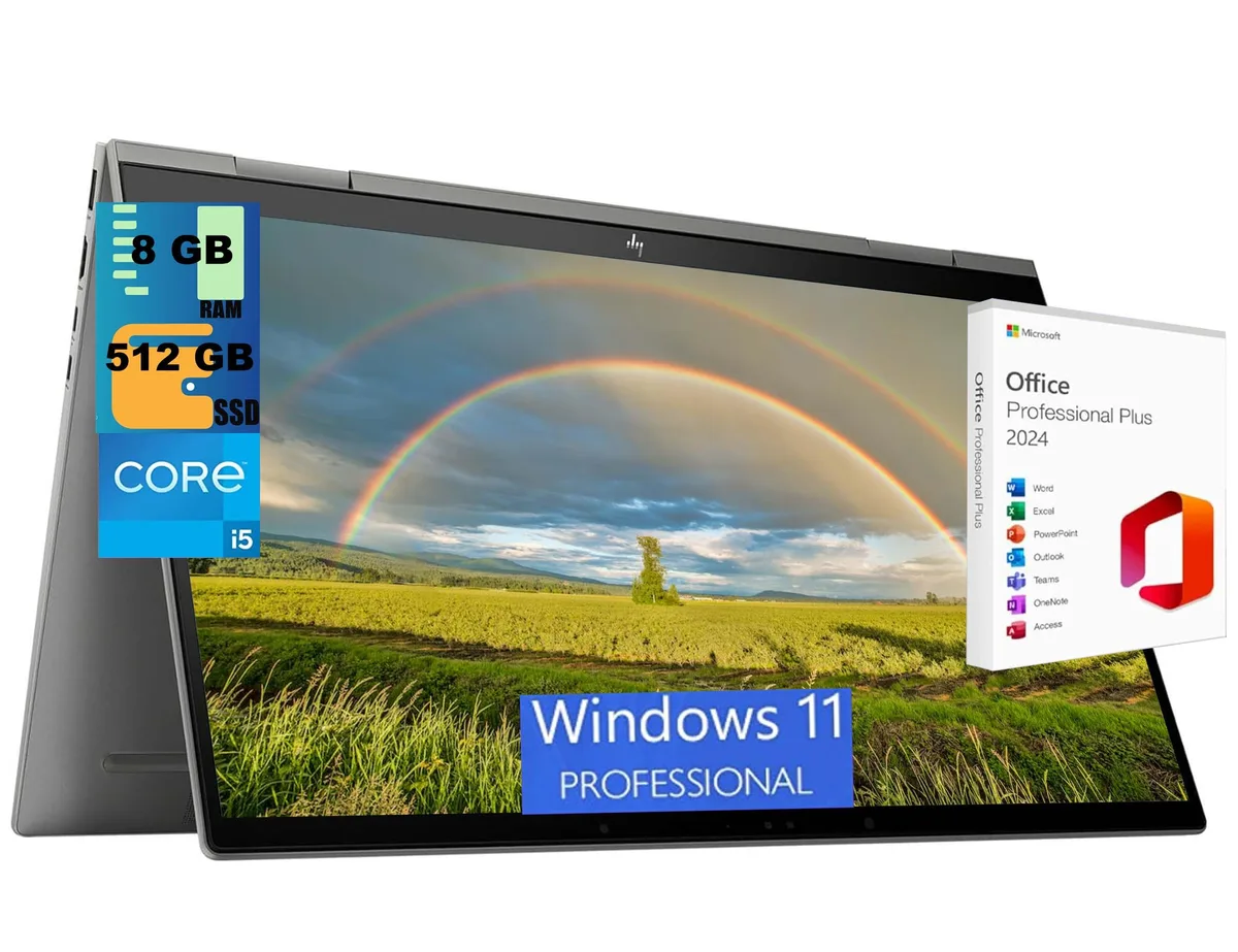 Silver 15.6 inch convertible laptop with touchscreen and backlit keyboard