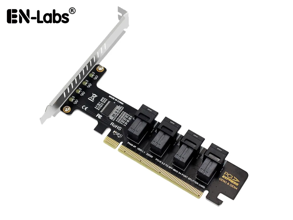 EN-Labs EN-Labs Quad U.2 NVME SSD to PCIe 4.0/3.0 x16 Expansion Card — vörumynd