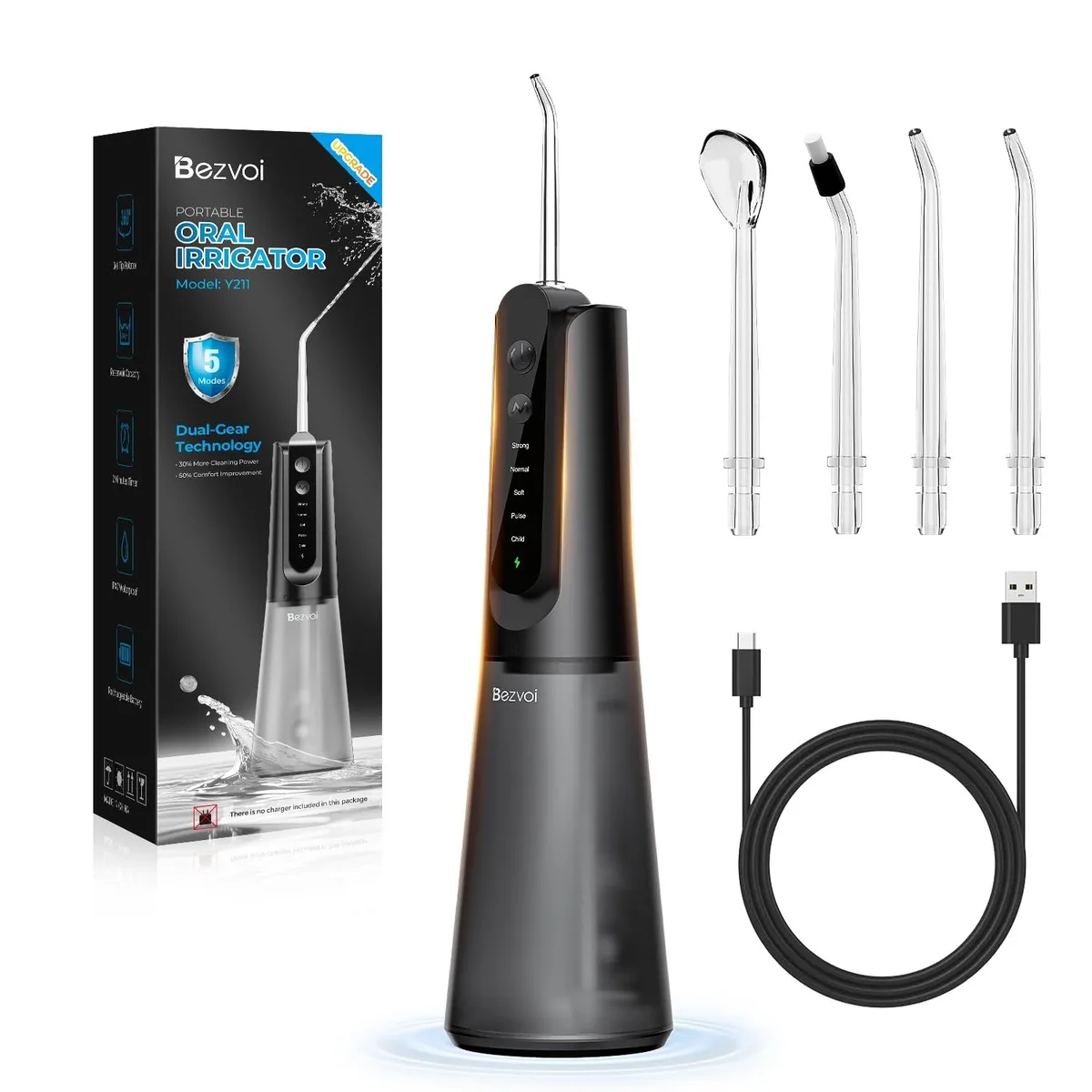  Bezvoi Y211 Water Flosser 5 Modes 40-Day Battery 270ml Tank Black — foto produk