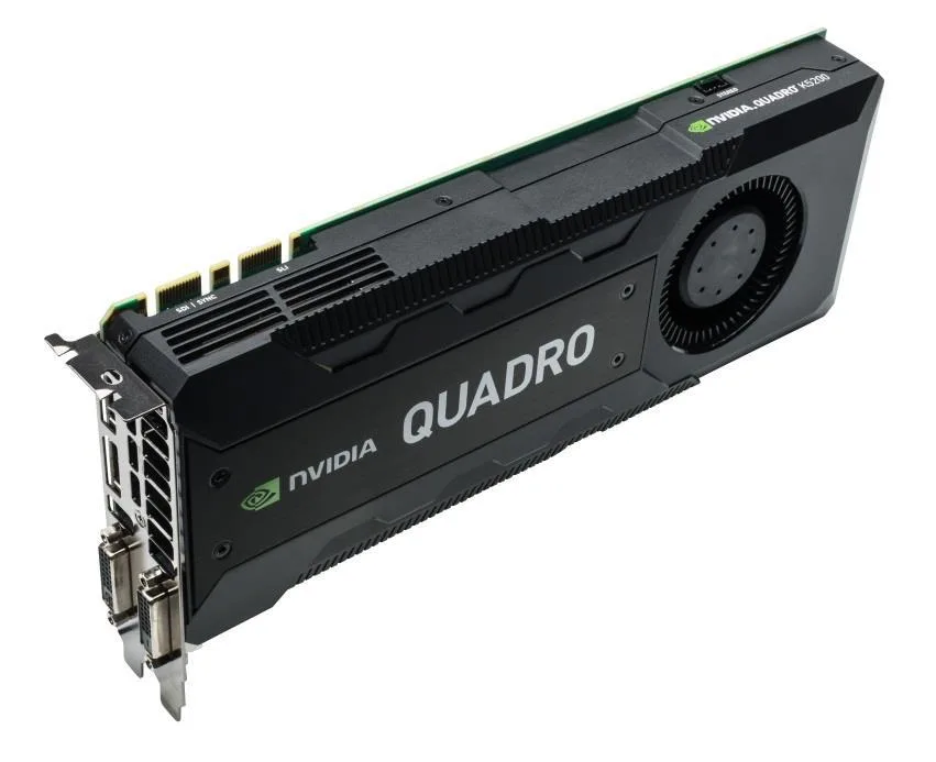 Full-height dual-slot graphics card with silver cooler and four rear ports