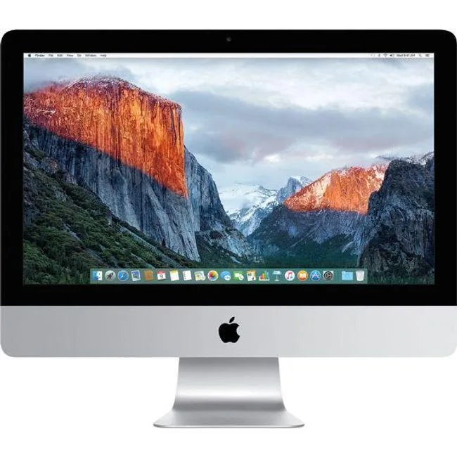 Silver 21.5-inch all-in-one desktop with tapered aluminium body and glossy display