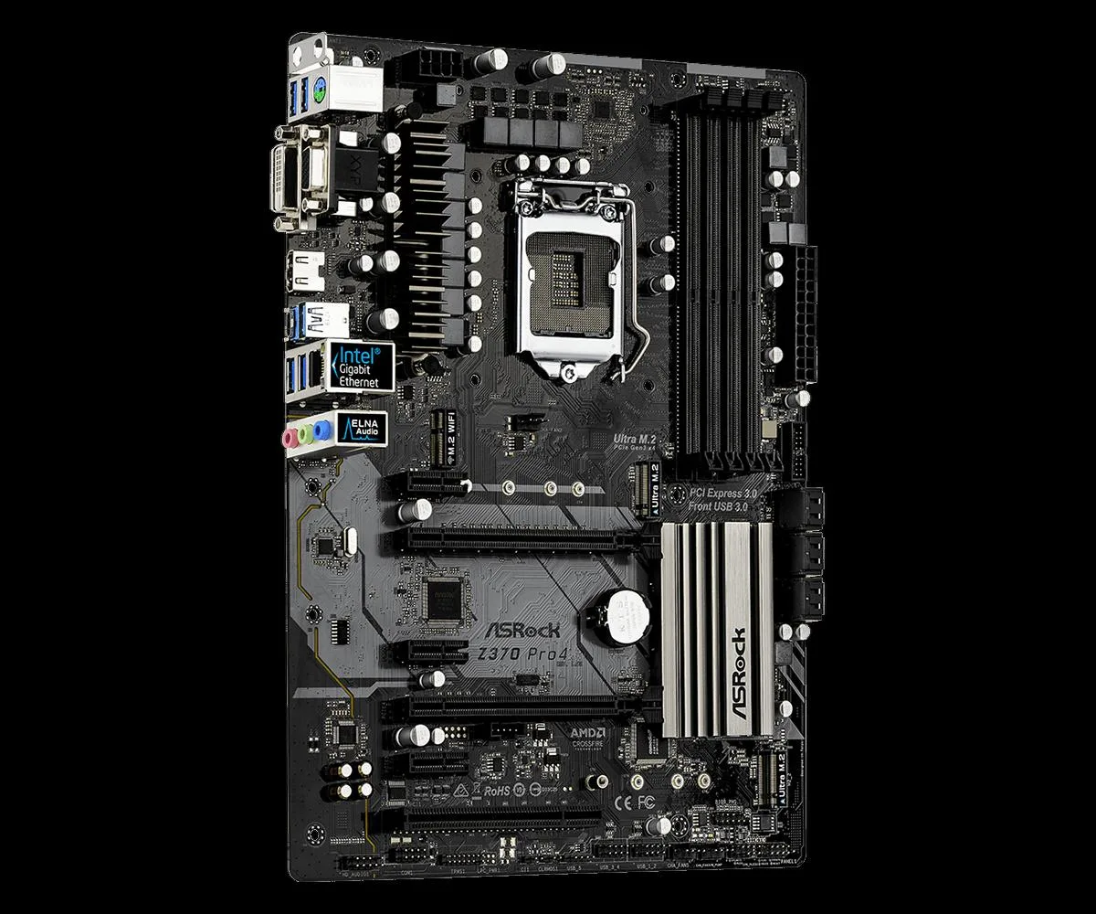 Green rectangular ATX motherboard with silver heatsinks and black slots