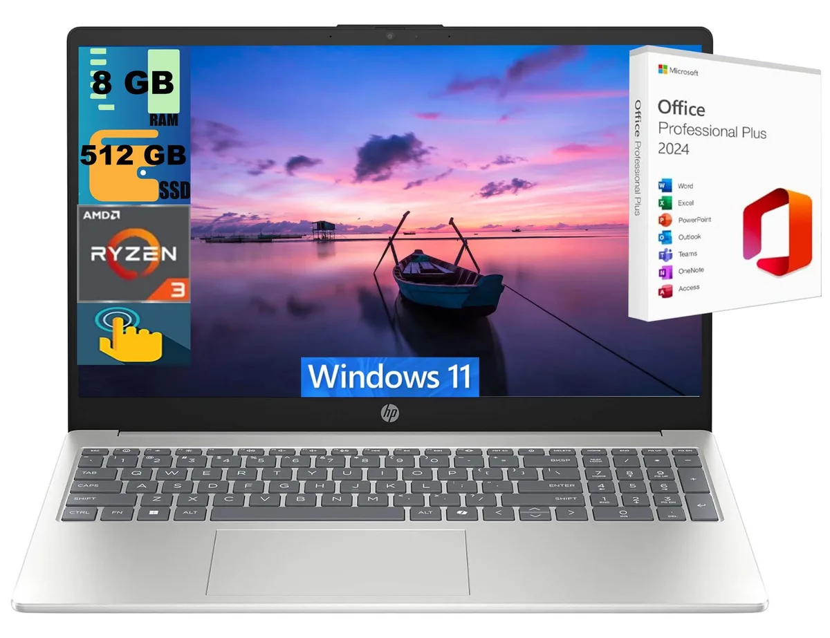 HP HP 15 Raider laptop Ryzen 3 7320U 8GB 512GB 15.6 HD touchscreen — product photo
