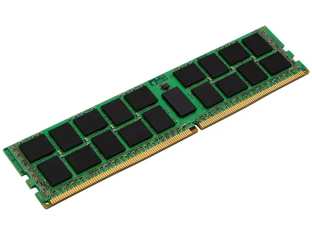 Green 288-pin DDR4 DIMM with black chips and silver heatsink
