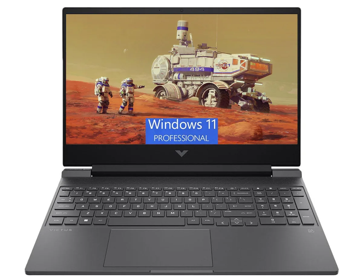 Black 15.6 inch gaming laptop with backlit keyboard