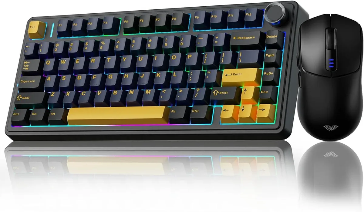 AULA F75 75% tri-mode wireless mechanical keyboard with SC580 mouse, black finish