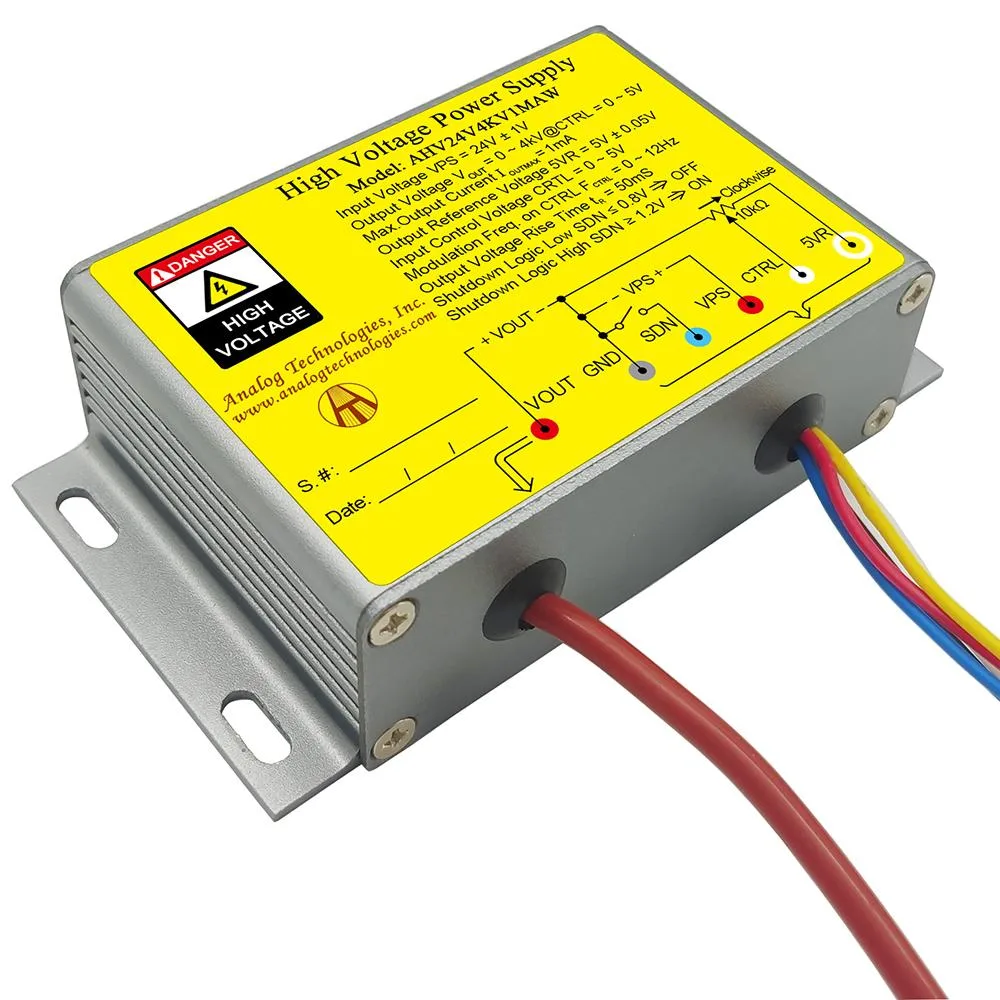 Compact high-voltage power supply module, 24V input, 0-4kV output