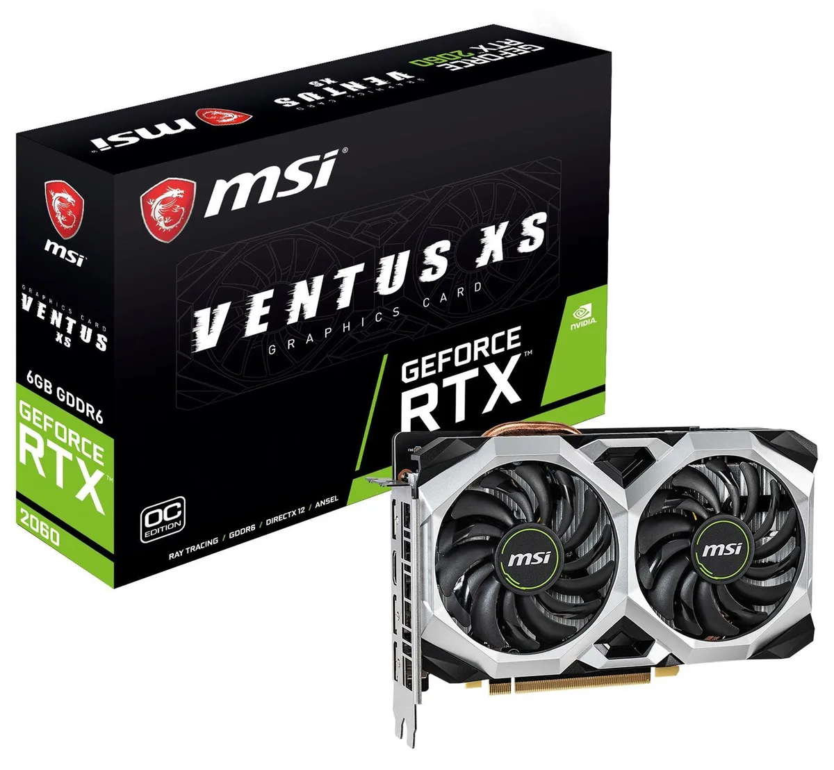 MSI GeForce RTX 2060 dual-fan graphics card in black and silver