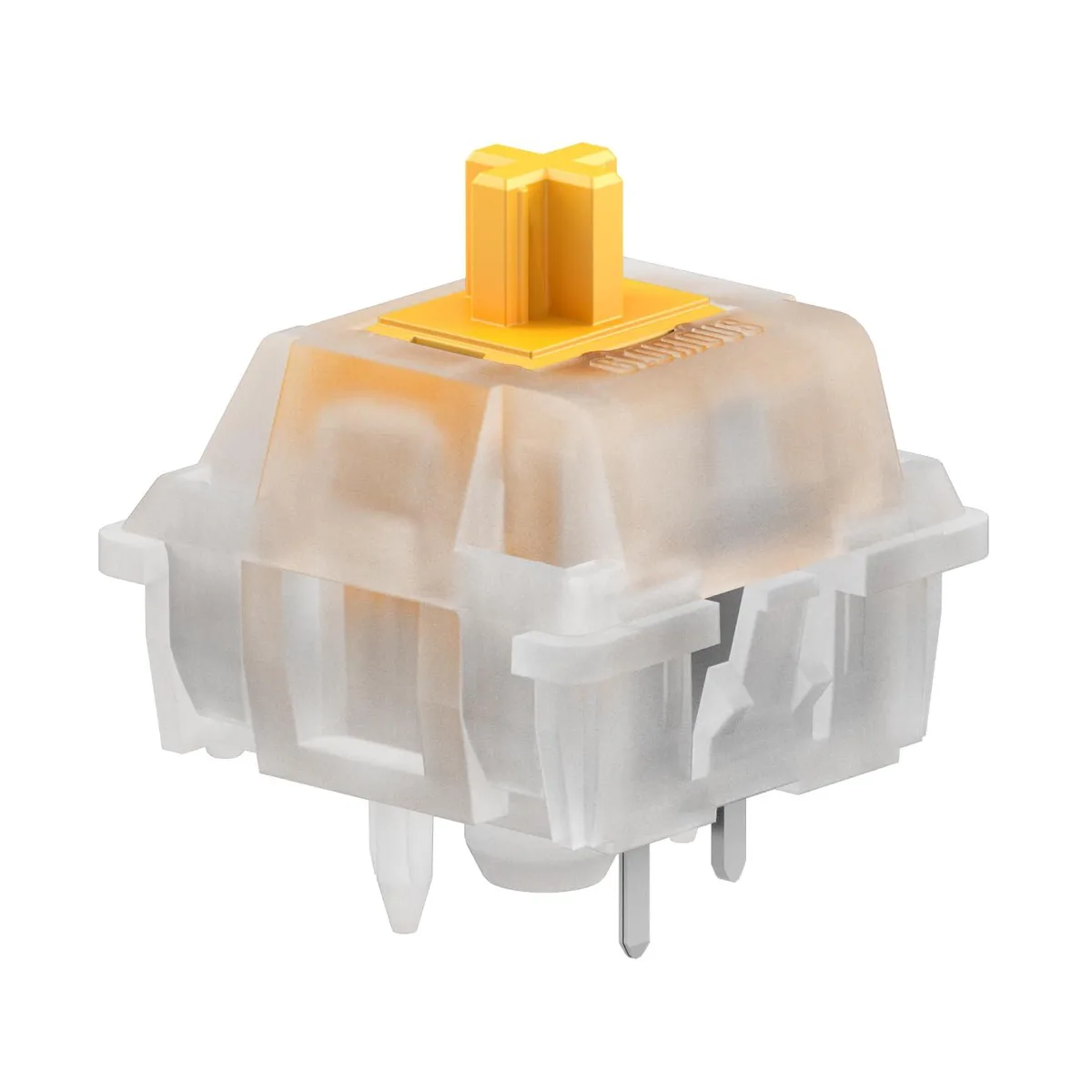 Small rectangular box holding thirty-six silent tactile switches with three pins and lubricated stems