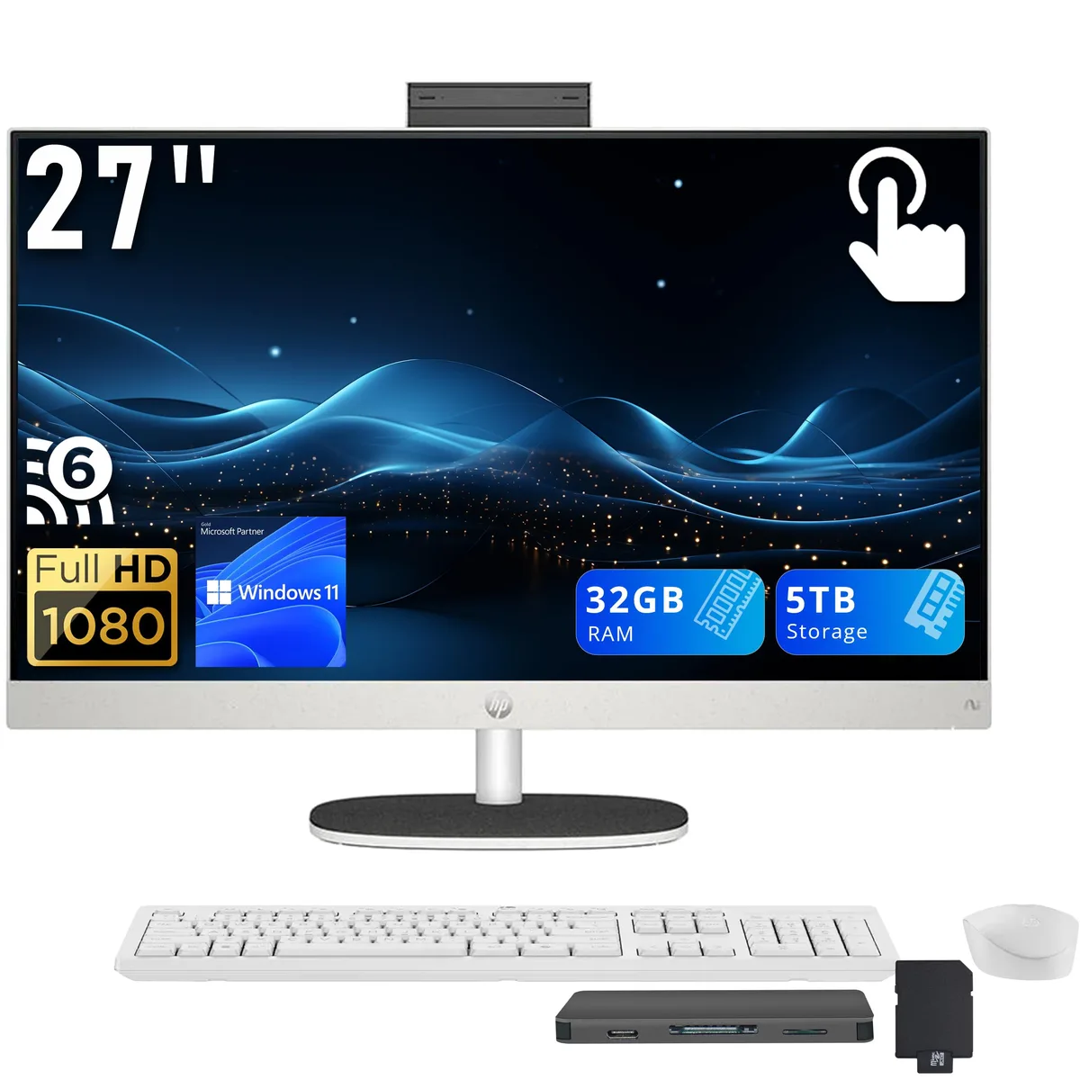 HP HP All-in-One PC 27" Touch AMD Ryzen AI 7 350 32GB DDR5 4TB SSD + 1TB Dock White — ภาพสินค้า