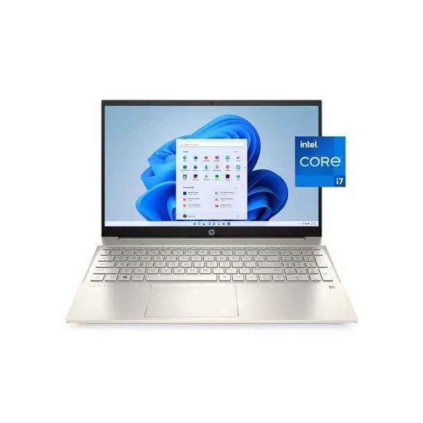 Thin Lunar Gold 15.6 inch touchscreen laptop with narrow bezels
