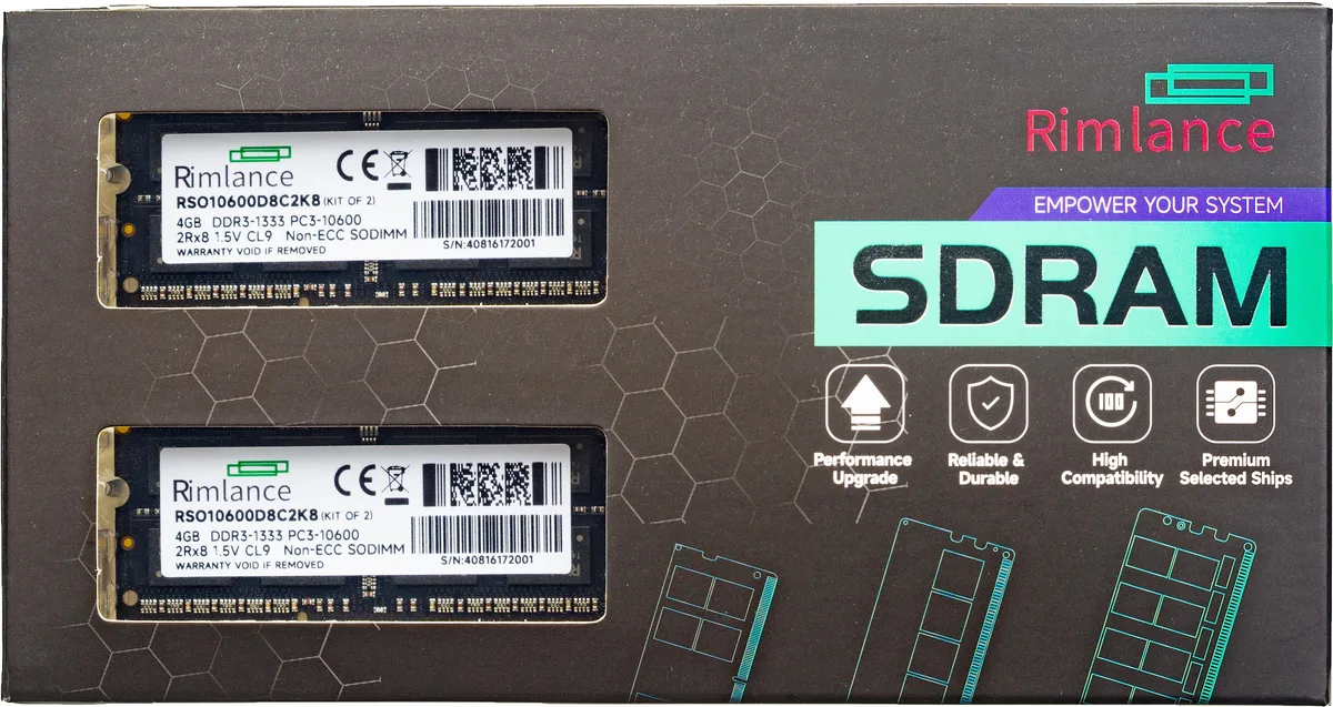 RIMLANCE RIMLANCE RSO10600D8C2K8 8GB (2x4GB) DDR3 1333MHz 1.5V SODIMM — ภาพสินค้า