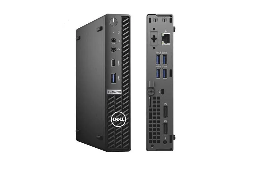 Small black Dell OptiPlex 7080 Micro desktop unit